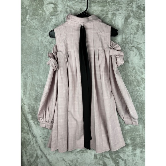 The Silhouette Pink Plaid Shirt Dress Dark Academia Heritage Tie Belt Pleated - Picture 13 of 16